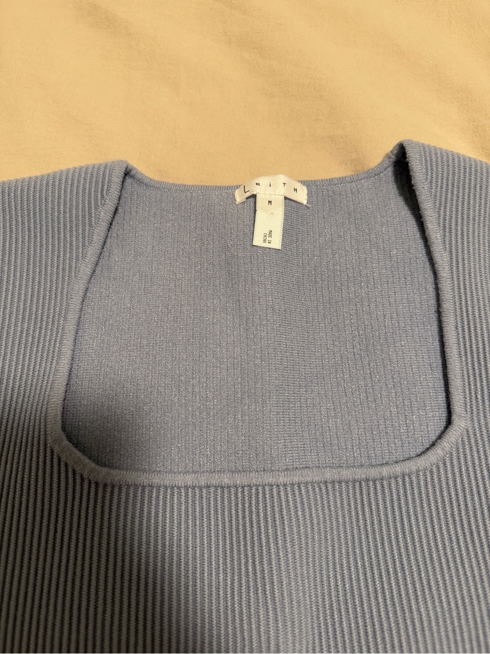 Leith Ribbed Square-Neck Tank Top - Light Blue - Picture 4 of 4